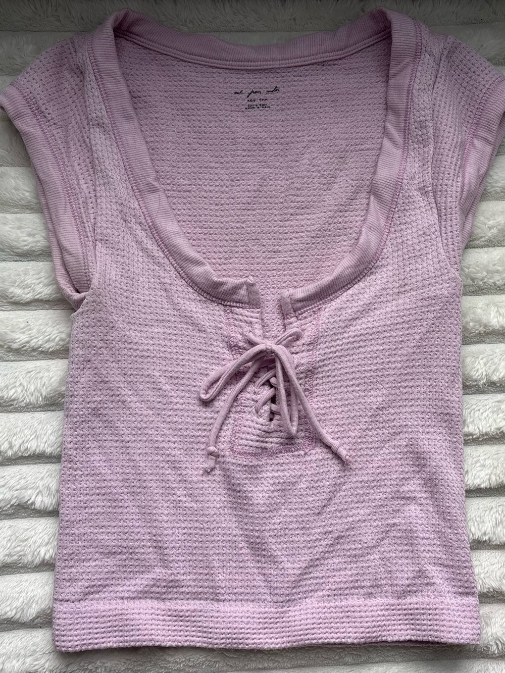 Urban Outfitters Lilac/Light Pink Lace-Up Waffle Knit Tank